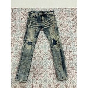 Fork Mens Acid Wash Distressed Moto Slim Jeans Paint Splatter 32x32